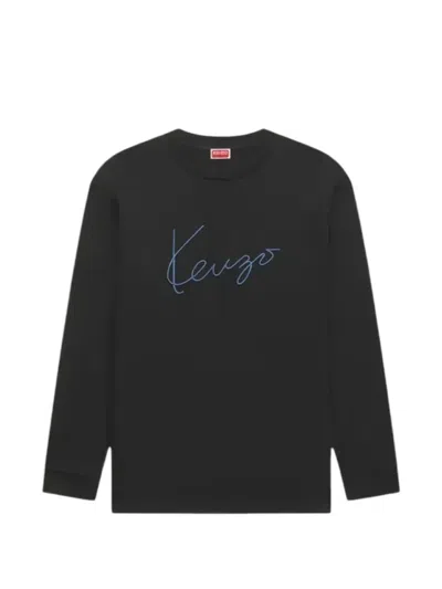 Kenzo Logo-embroidered Long-sleeve T-shirt In Black