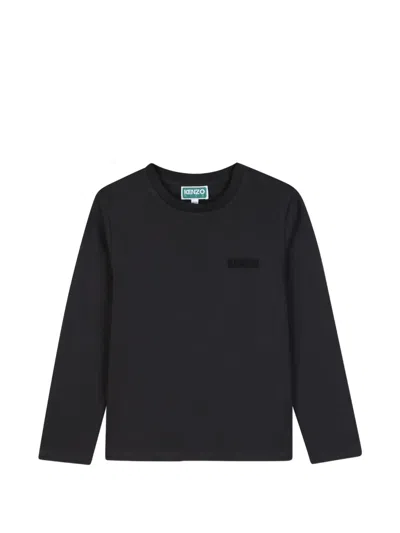 Kenzo Kids' Logo-embroidered Long-sleeve T-shirt In Black