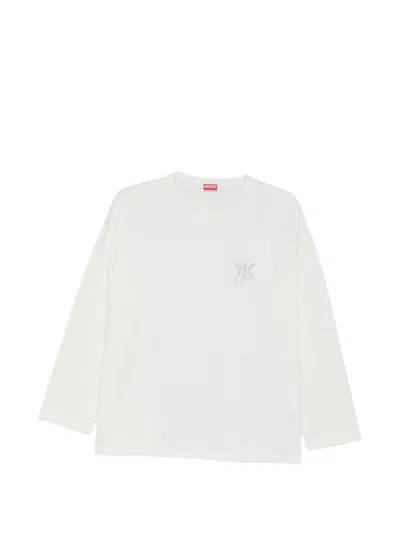 Kenzo Logo-embroidered Long-sleeve T-shirt In White