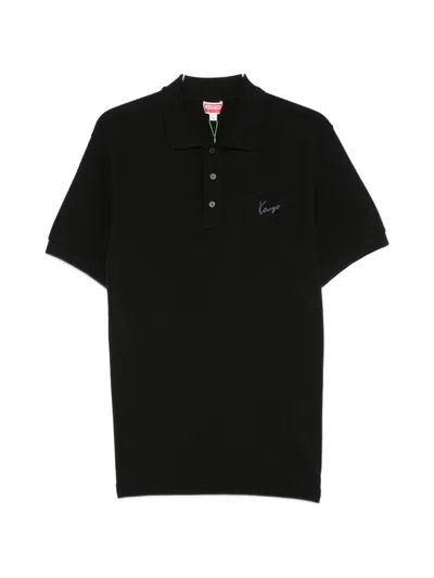 Kenzo Short Sleeve Polo Collar Cotton Top In Black