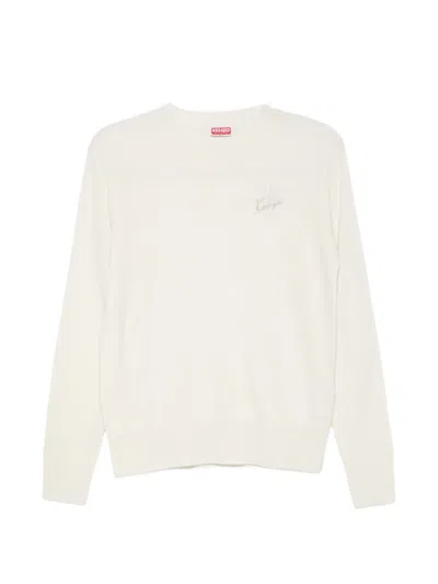 Kenzo Logo-embroidered Sweater In White