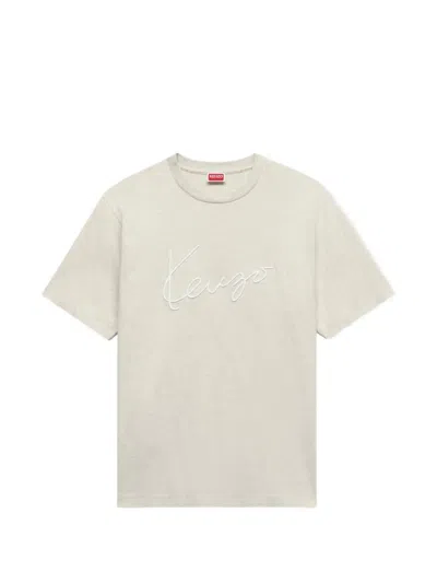 Kenzo Signature Logo-embroidered T-shirt In Gray