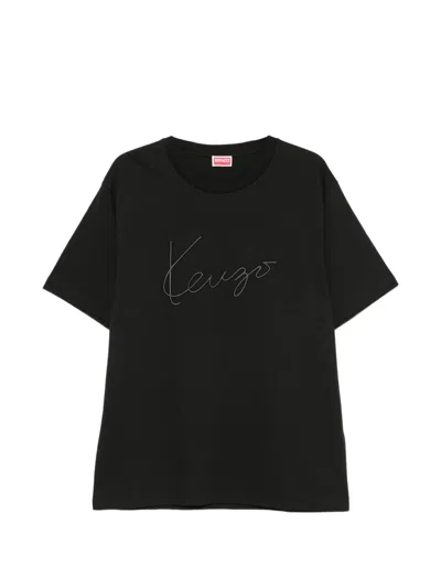 Kenzo Embroidered Signature Cotton T-shirt In Black