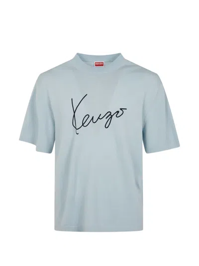 Kenzo Signature Logo Short Sleeve Crew Neck T-shirt In Blue