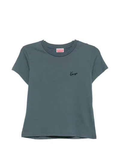Kenzo Logo-embroidered T-shirt In Blue