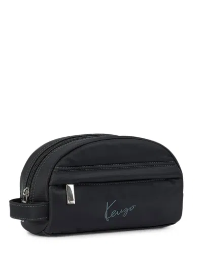 Kenzo Logo-embroidered Wash Bag In Black