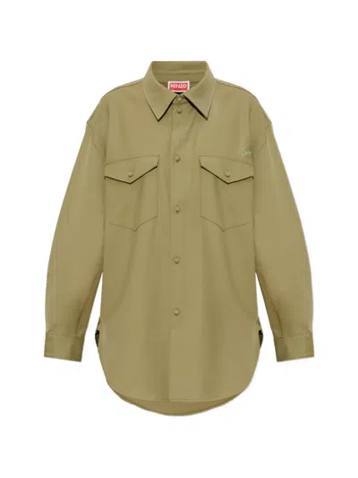 Kenzo Logo-embroidered Wool Shirt In Multi