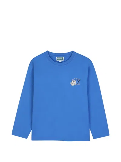 Kenzo Kids' Logo-patch Long-sleeve T-shirt In Blue