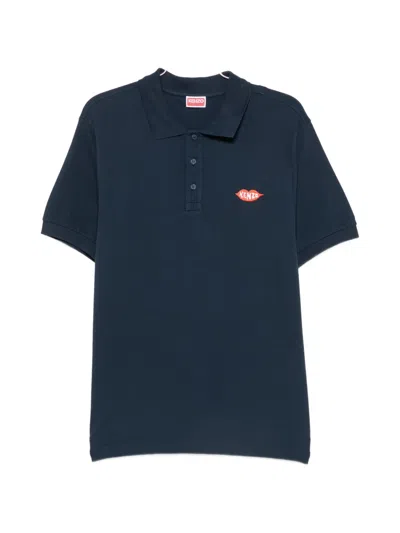 Kenzo Logo-patch Polo Shirt In Blue