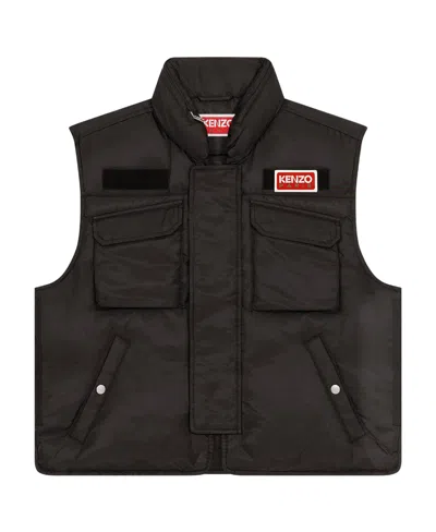 Kenzo Logo-patch Sleeveless Padded Gilet In Brown