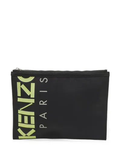 Pre-owned Kenzo Logo-print Clutch Bag In Black