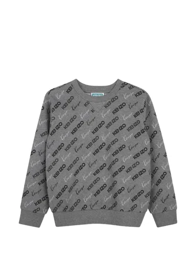 Kenzo Kids' Logo-print Crew-neck Sweater In Gray