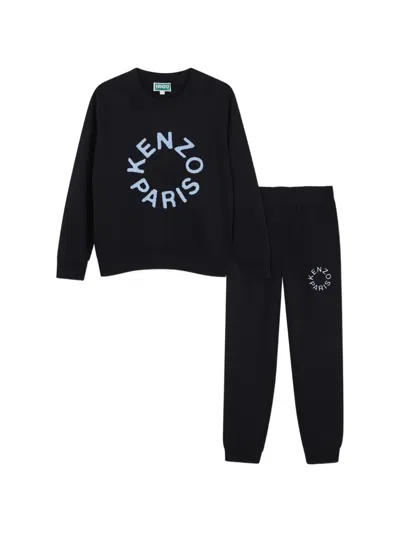 Kenzo Kids' Logo-print Crew-neck Tracksuit In Black