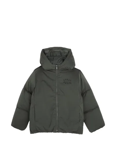 Kenzo Kids' Logo-print Hooded Jacket In Green