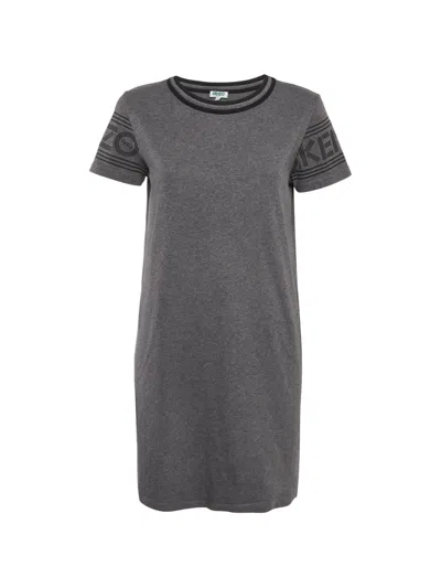 Pre-owned Kenzo Logo-print Jersey T-shirt Midi Dress In Gray