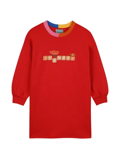 Kenzo Kids' Logo-print Long-sleeved Dress In Red