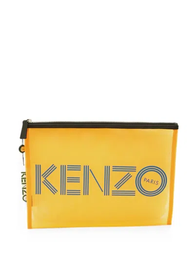Pre-owned Kenzo Logo-print Mesh Pouch In Yellow