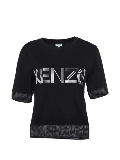 Pre-owned Kenzo Logo-print Mesh-trim T-shirt In Black