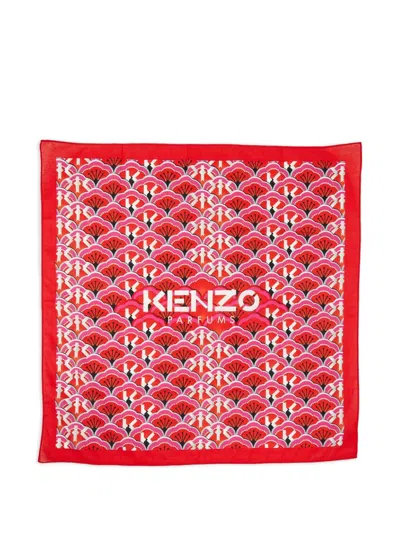 Pre-owned Kenzo Logo-print Square Scarf In Red