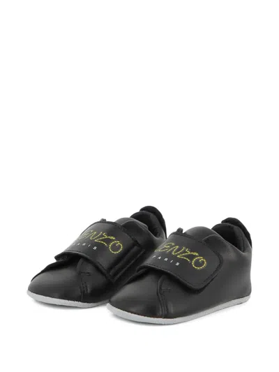 Kenzo Babies' Logo-print Touch-strap Slippers In Black