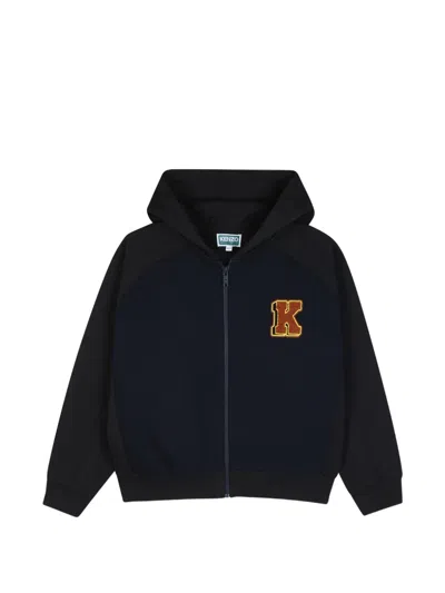 Kenzo Kids' Logo-print Zip-up Hoodie In Black