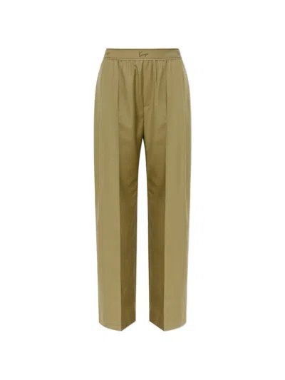 Kenzo Logo-waistband Pleated Wool Trousers In Green