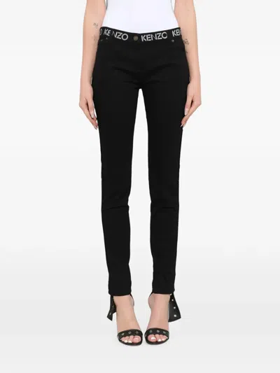 Kenzo Logo-waistband Skinny Trousers In Black