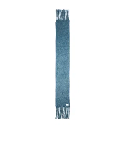 Kenzo Long Fringed Scarf In Mohair In Blue