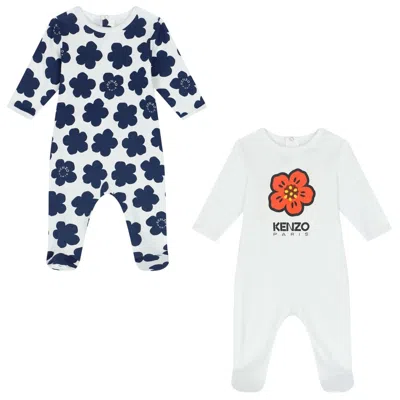 Kenzo Long Sleeve Babygrow Cotton Set In White