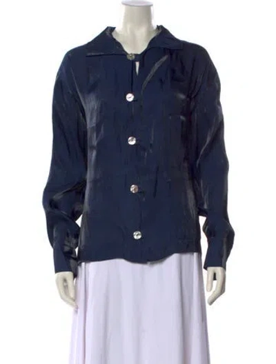 Pre-owned Kenzo Long Sleeve Button-up Top In Blue