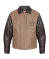 Kenzo Leather-sleeved Embroidered Jacket Coats Beige In Brown