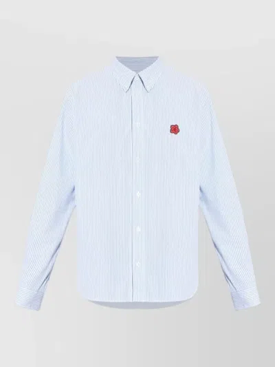 Kenzo Long Sleeve Silk Nylon Shirt Striped Embroidered In Blue