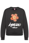 Kenzo Bold Floral Graphic Sweatshirt With Signature Logo In Black