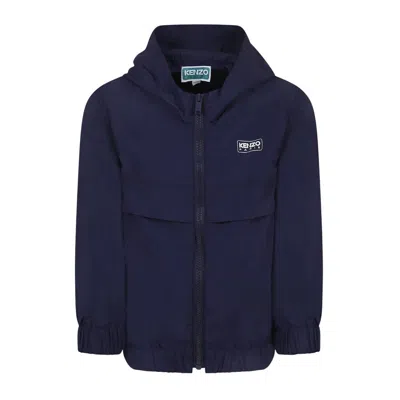 Kenzo Long Sleeve Windbreaker Jacket In Blue