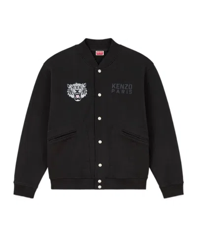 Kenzo Happy Tiger Embroidered Bomber Jacket In Black