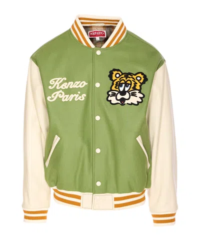 Kenzo Tiger Market Jacket Leather Sleeves In Multicoloured
