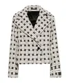Kenzo Peak Lapel Check Pattern Cotton Blend Jacket In White