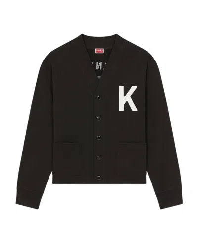 Kenzo Long-sleeved Embroidered Cardigan In Black