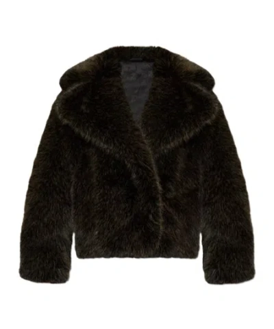 Kenzo Faux-fur Collar Blazer Notched Lapels In Green