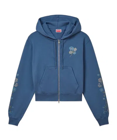Kenzo Long-sleeved Hooded Hoodie In Blue