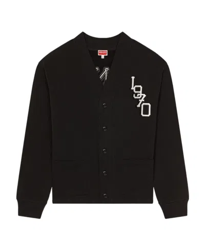 Kenzo Long-sleeved Knitted Cardigan In Black