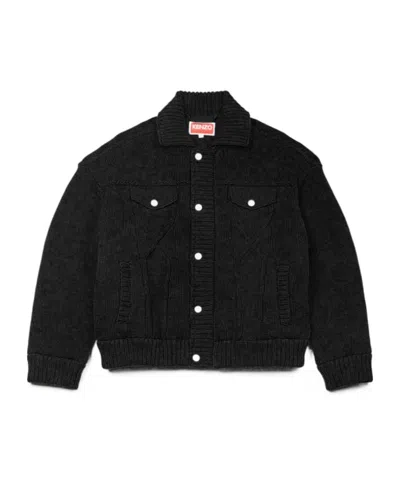 Kenzo Long-sleeved Knitted Jacket In Black