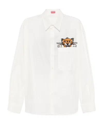 Kenzo "happy Tiger" Casual Shirt In White