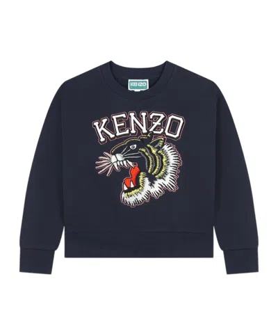 Kenzo Kids Logo Embroidered Crewneck Sweatshirt In Black