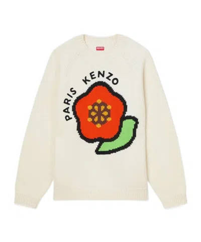 Kenzo Long-sleeved Wool Sweater In White