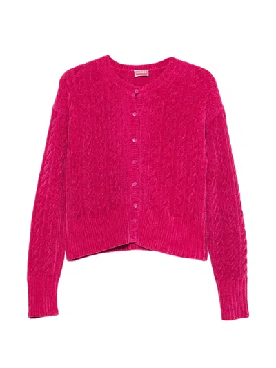 Kenzo Long-sleeve Cable-knit Cardigan In Pink