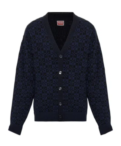 Kenzo Long-sleeve Cardigan In Blue
