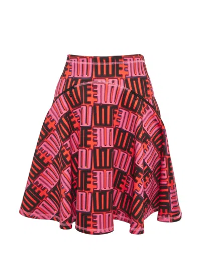 Pre-owned Kenzo Love-print Flared Mini Skirt In Pink