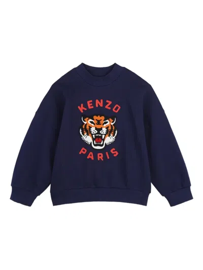 Kenzo Kids' Lucky Tiger Appliqué Sweatshirt In Blue