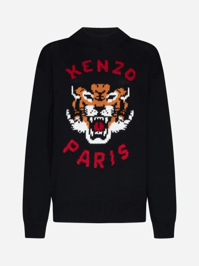 Kenzo Lucky Tiger Cotton-blend Sweater In Black